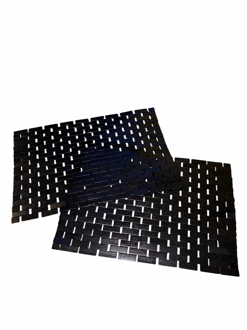 EUC Black Wooden Bath Mat Set Non-Skid Backing Natural Fibers Spa Sustainable